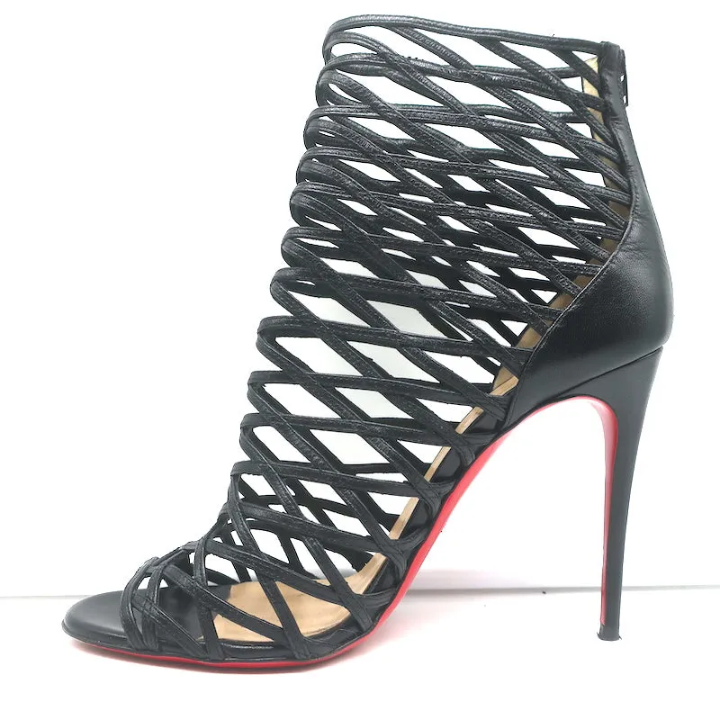 Christian Louboutin Mille Cinque 100 Cage Stiefel Schwarz Leder Größe 38.5