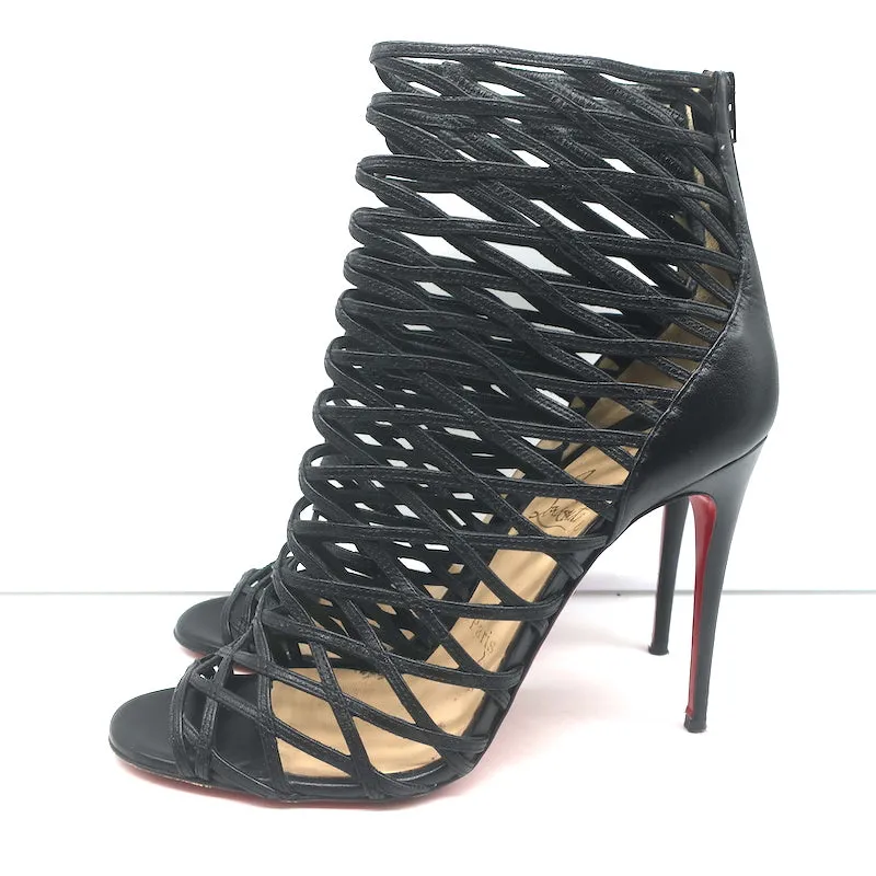 Christian Louboutin Mille Cinque 100 Cage Stiefel Schwarz Leder Größe 38.5