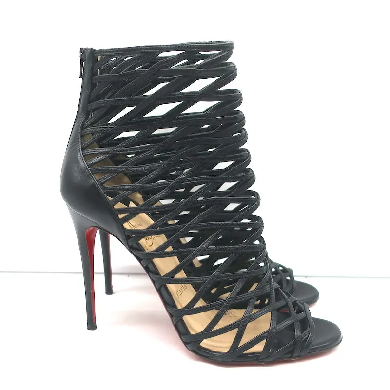 Christian Louboutin Mille Cinque 100 Cage Stiefel Schwarz Leder Größe 38.5