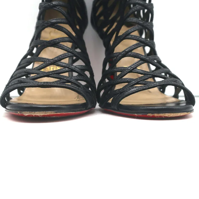 Christian Louboutin Mille Cinque 100 Cage Stiefel Schwarz Leder Größe 38.5
