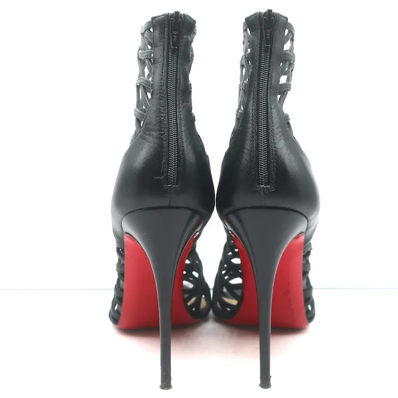 Christian Louboutin Mille Cinque 100 Cage Stiefel Schwarz Leder Größe 38.5