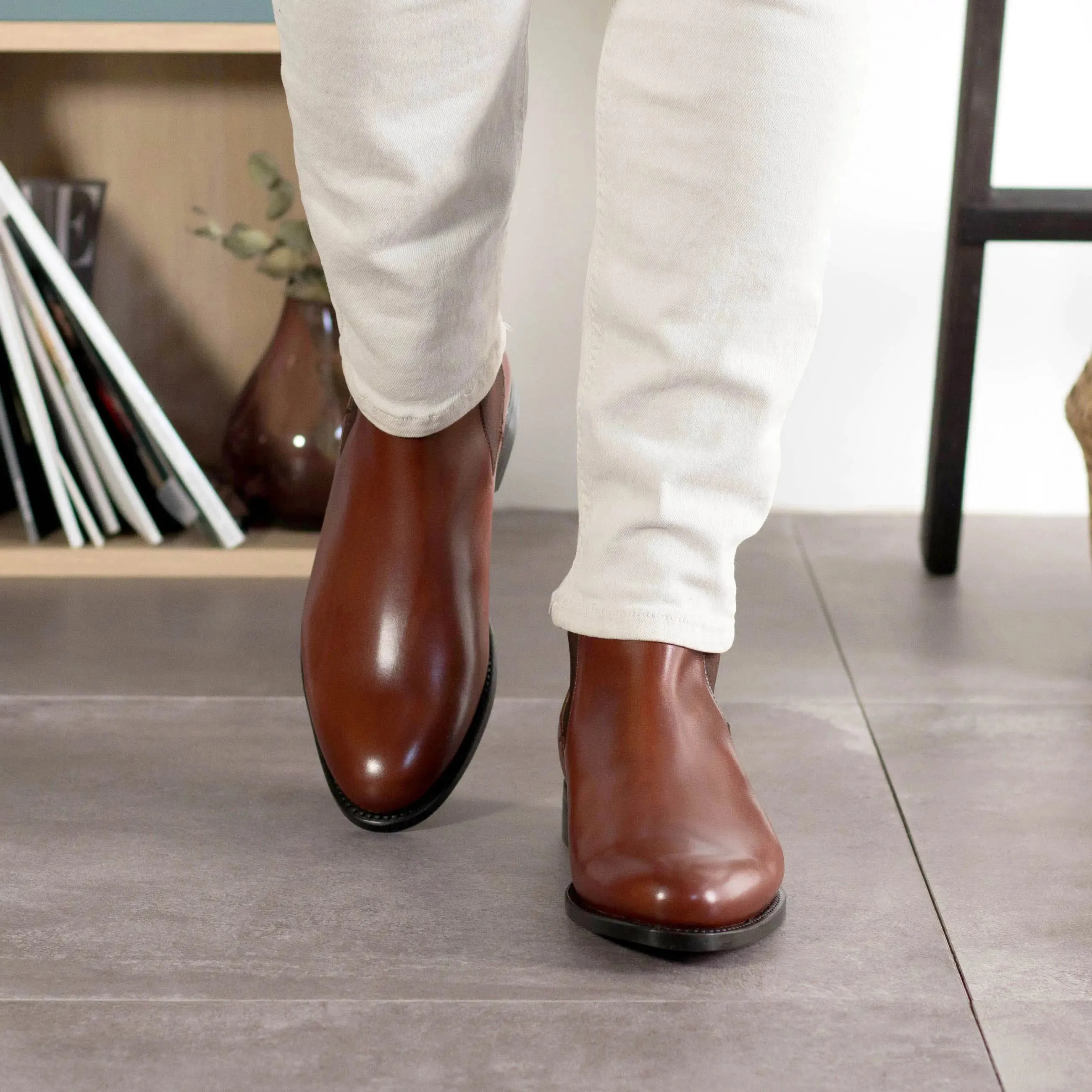 Dapperfam Schuhe DapperFam Monza in Mittelbraun Herren Italienische Leder Chelsea Stiefel