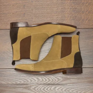 Dapperfam Schuhe DapperFam Vesuvio in Kamel / Dunkelbraun Herren Luxe Wildleder Chelsea Multi Boot