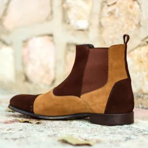 Dapperfam Schuhe DapperFam Vesuvio in Dunkelbraun / Kamel Luxus Wildleder Chelsea Multi Stiefel für Herren