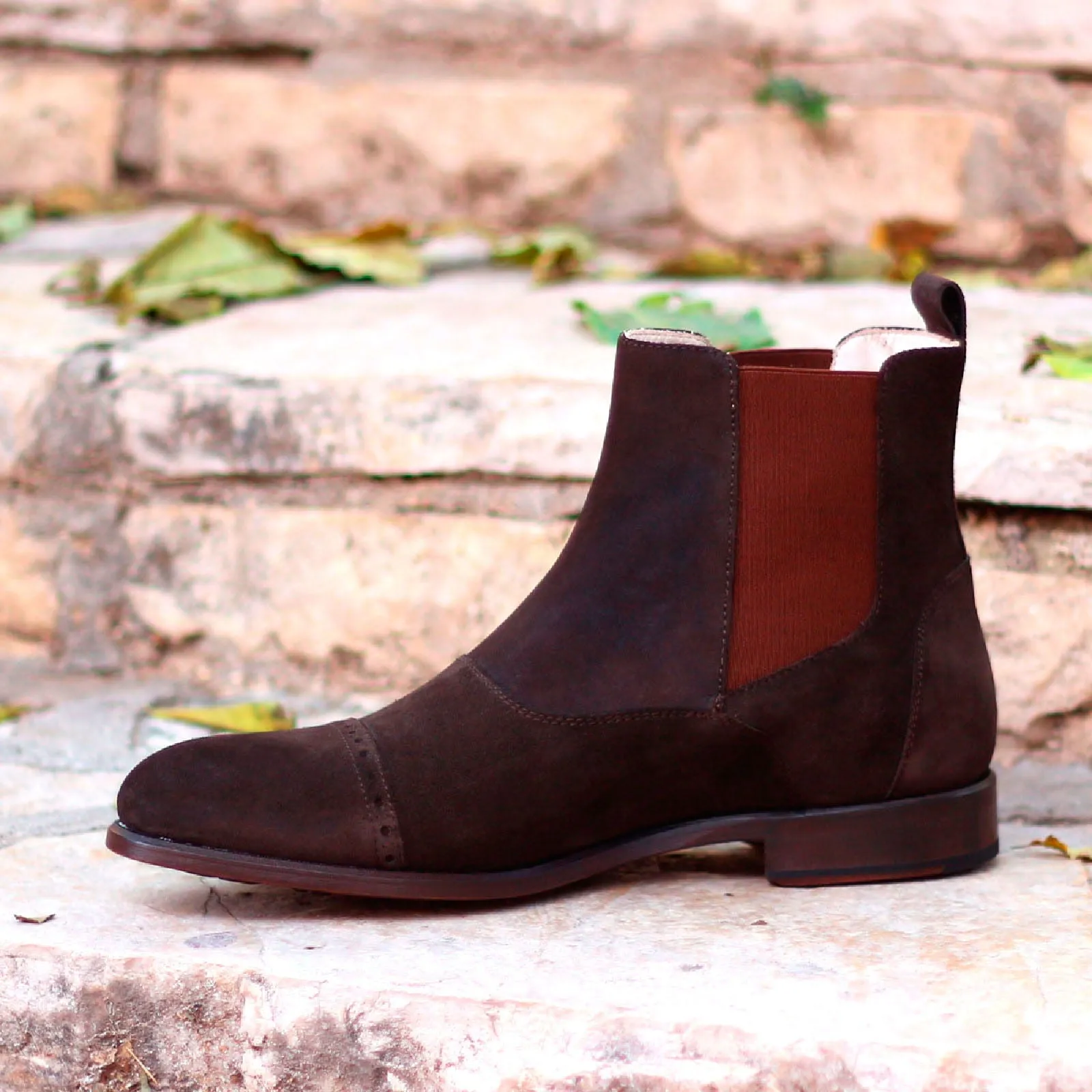 Dapperfam Schuhe DapperFam Vesuvio in Dunkelbraun Herren Luxus Wildleder Chelsea Multi Boot