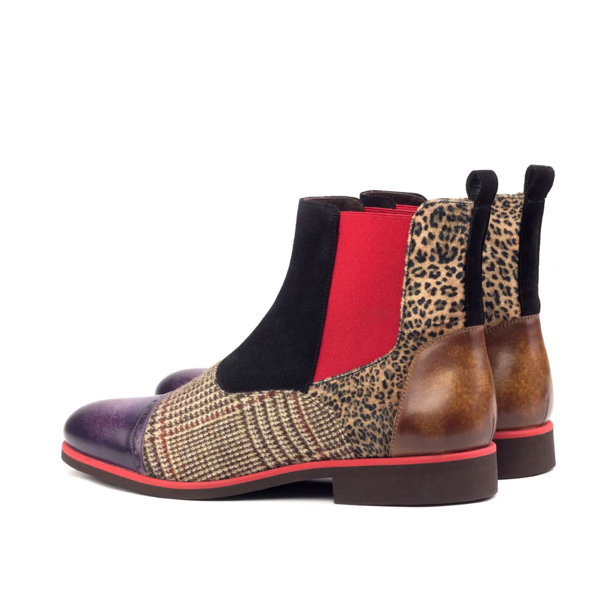 Dapperfam Schuhe DapperFam Vesuvio in Tweed / Leopard / Schwarz Herren Maßschuh & Luxus Wildleder & Handbemalte Patina Chelsea Multi-Stiefel