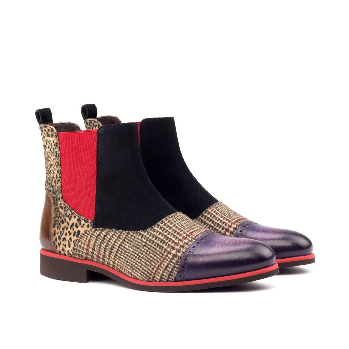 Dapperfam Schuhe DapperFam Vesuvio in Tweed / Leopard / Schwarz Herren Maßschuh & Luxus Wildleder & Handbemalte Patina Chelsea Multi-Stiefel