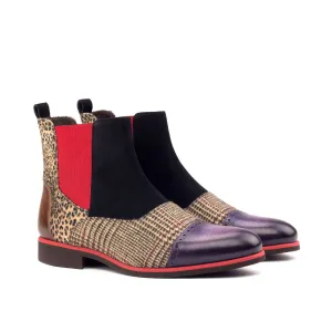 Dapperfam Schuhe DapperFam Vesuvio in Tweed / Leopard / Schwarz Herren Maßschuh & Luxus Wildleder & Handbemalte Patina Chelsea Multi-Stiefel
