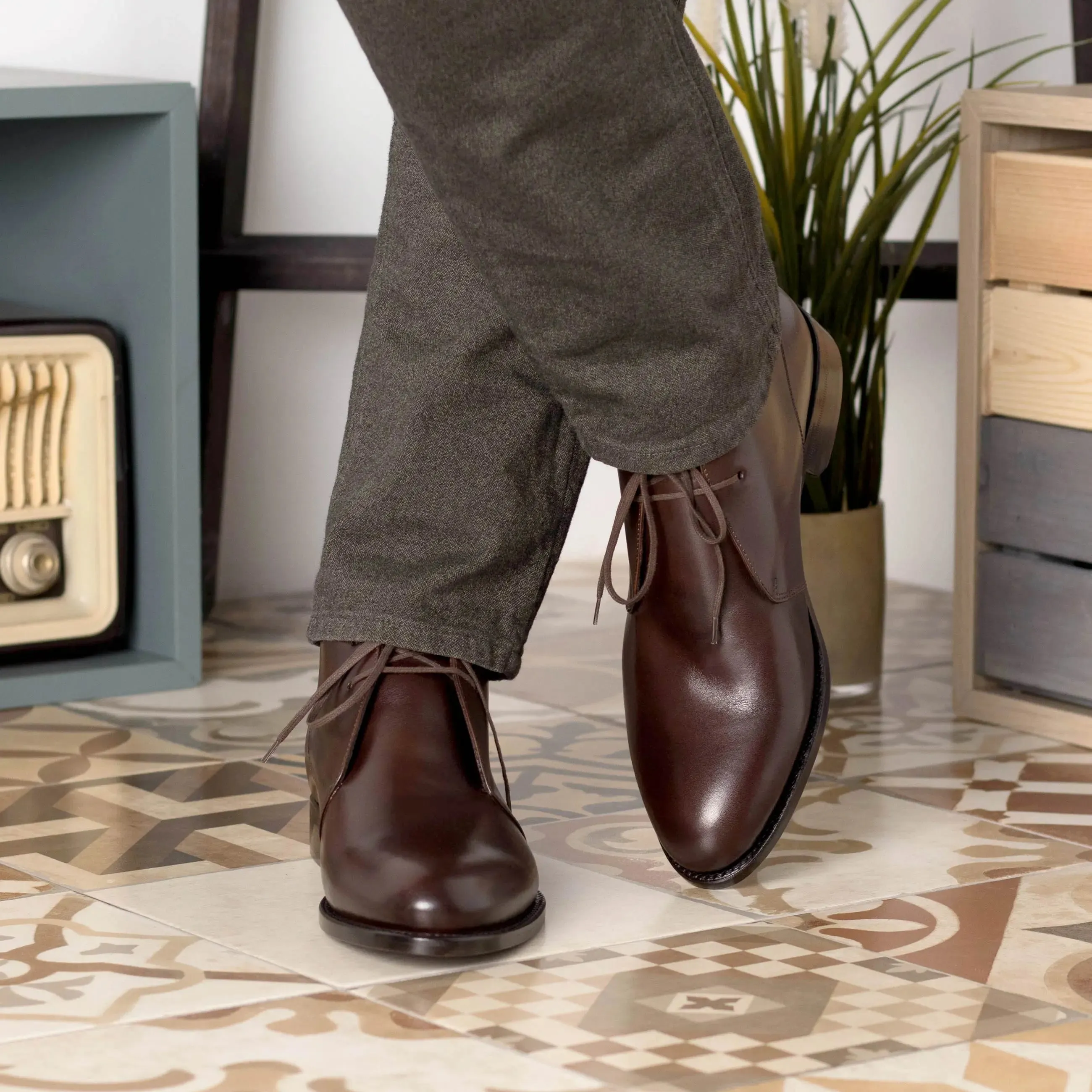 Dapperfam Schuhe DapperFam Vivace in Dunkelbraun Herren Italienisches Leder Chukka