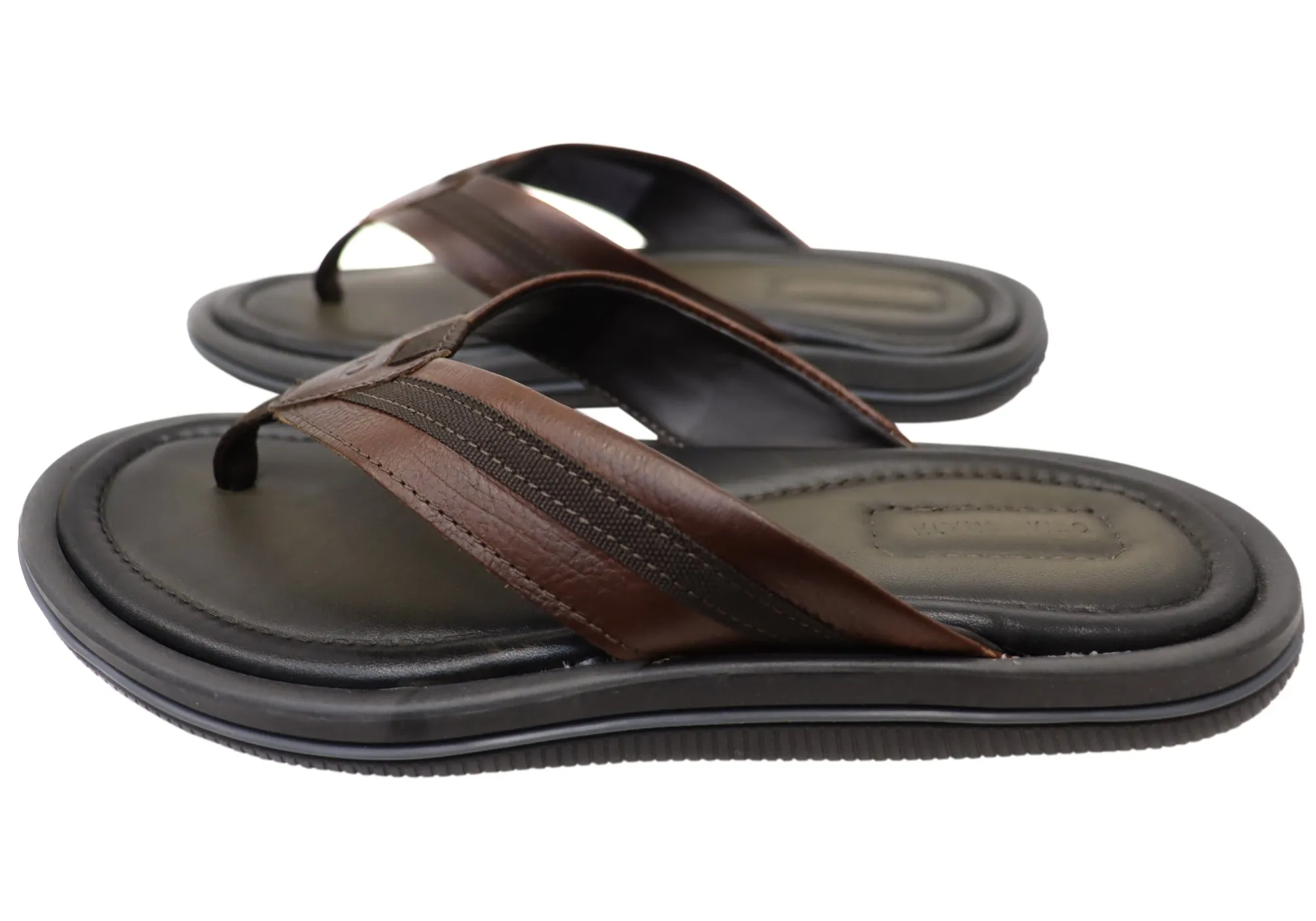 Democrata Jamie Mens Brasilianisches Leder Bequeme Zehenstegsandalen Democrata Schuhe