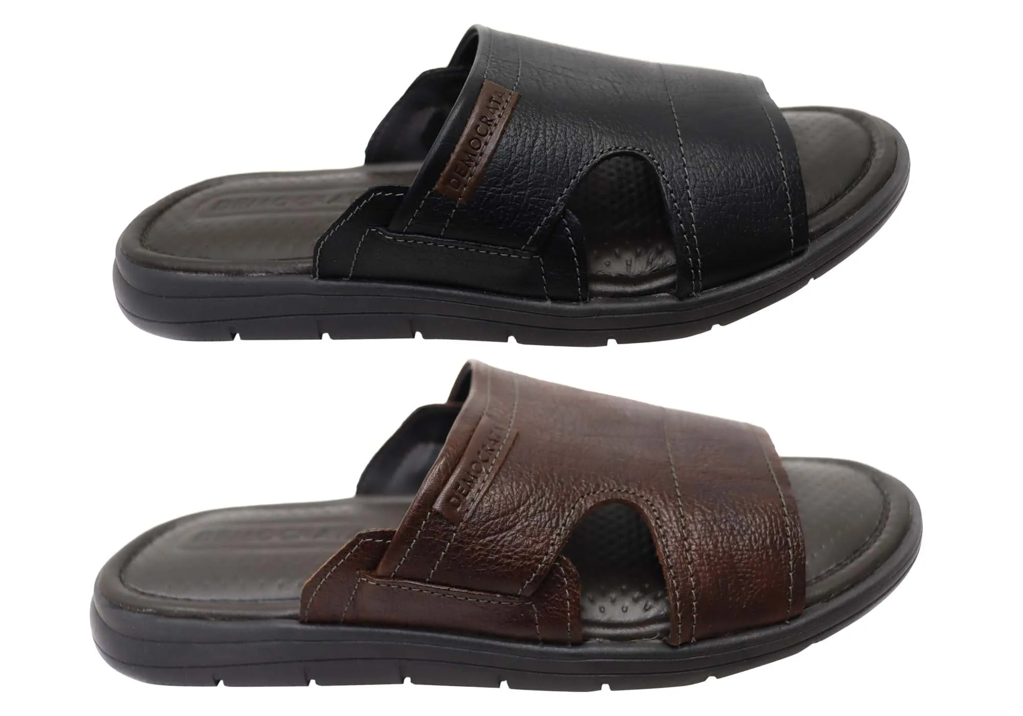 Democrata Jeff Herren Leder Bequeme Slide Sandalen Hergestellt in Brasilien Democrata Schuhe