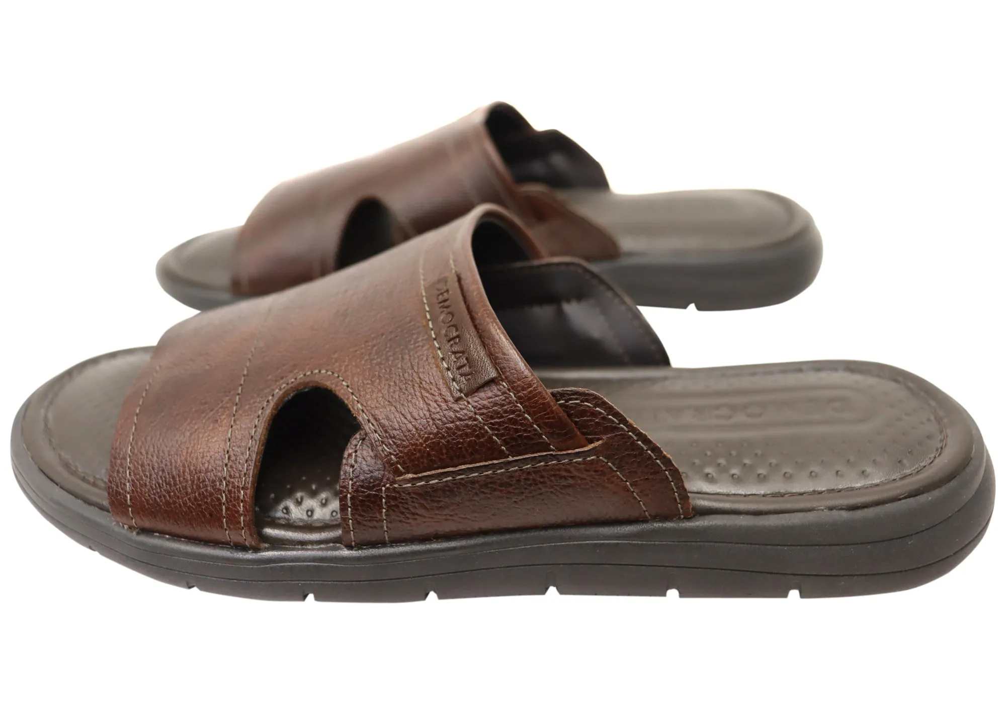 Democrata Jeff Herren Leder Bequeme Slide Sandalen Hergestellt in Brasilien Democrata Schuhe