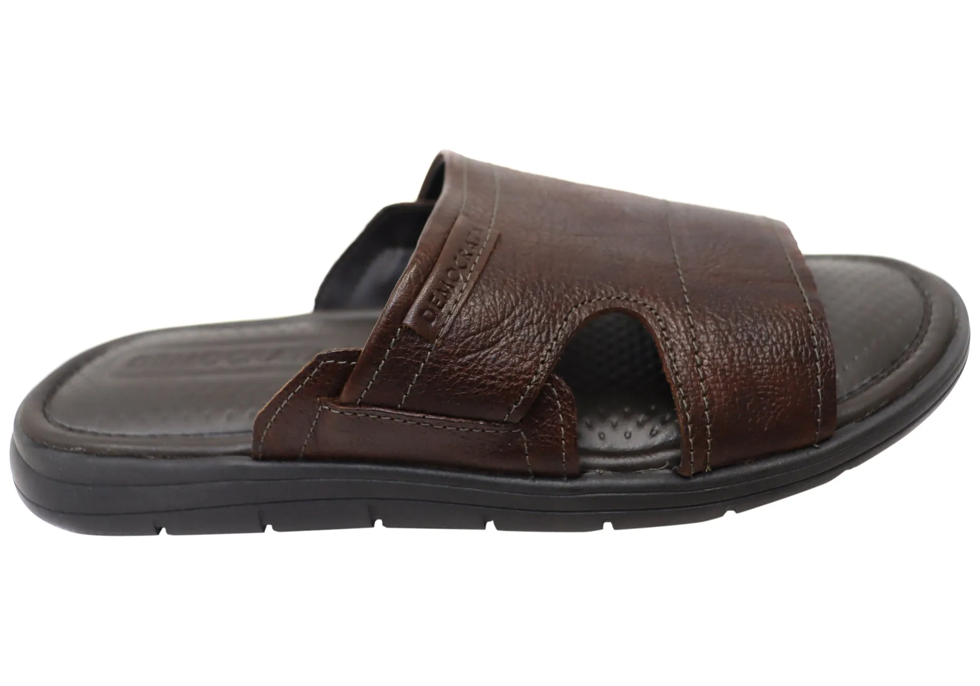 Democrata Jeff Herren Leder Bequeme Slide Sandalen Hergestellt in Brasilien Democrata Schuhe