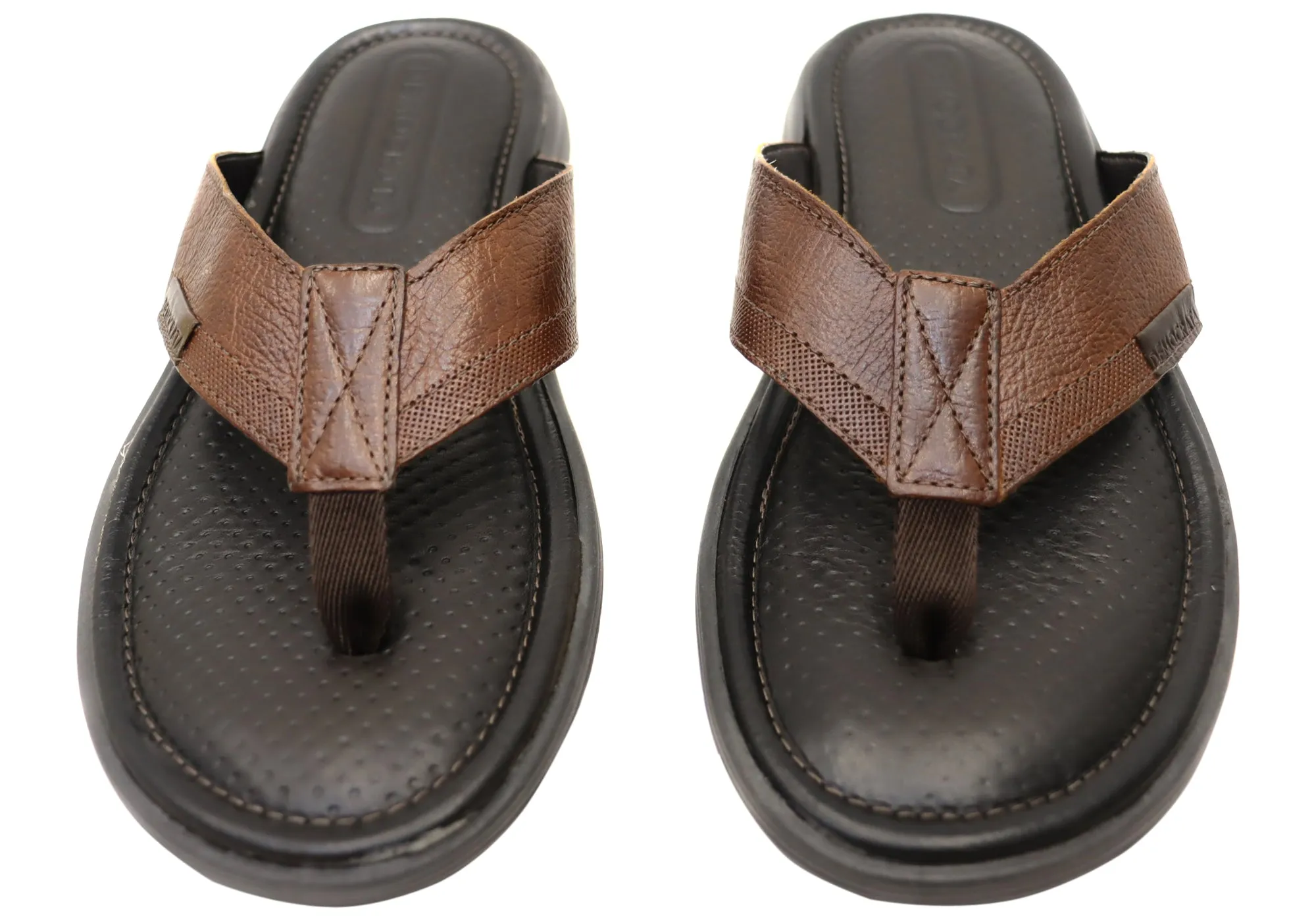 Democrata Mitch Mens Brasilianisches Leder Bequeme Badelatschen Sandalen Democrata Schuhe