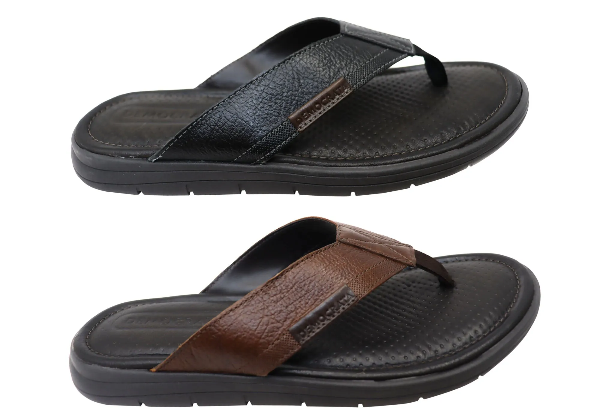 Democrata Mitch Mens Brasilianisches Leder Bequeme Badelatschen Sandalen Democrata Schuhe