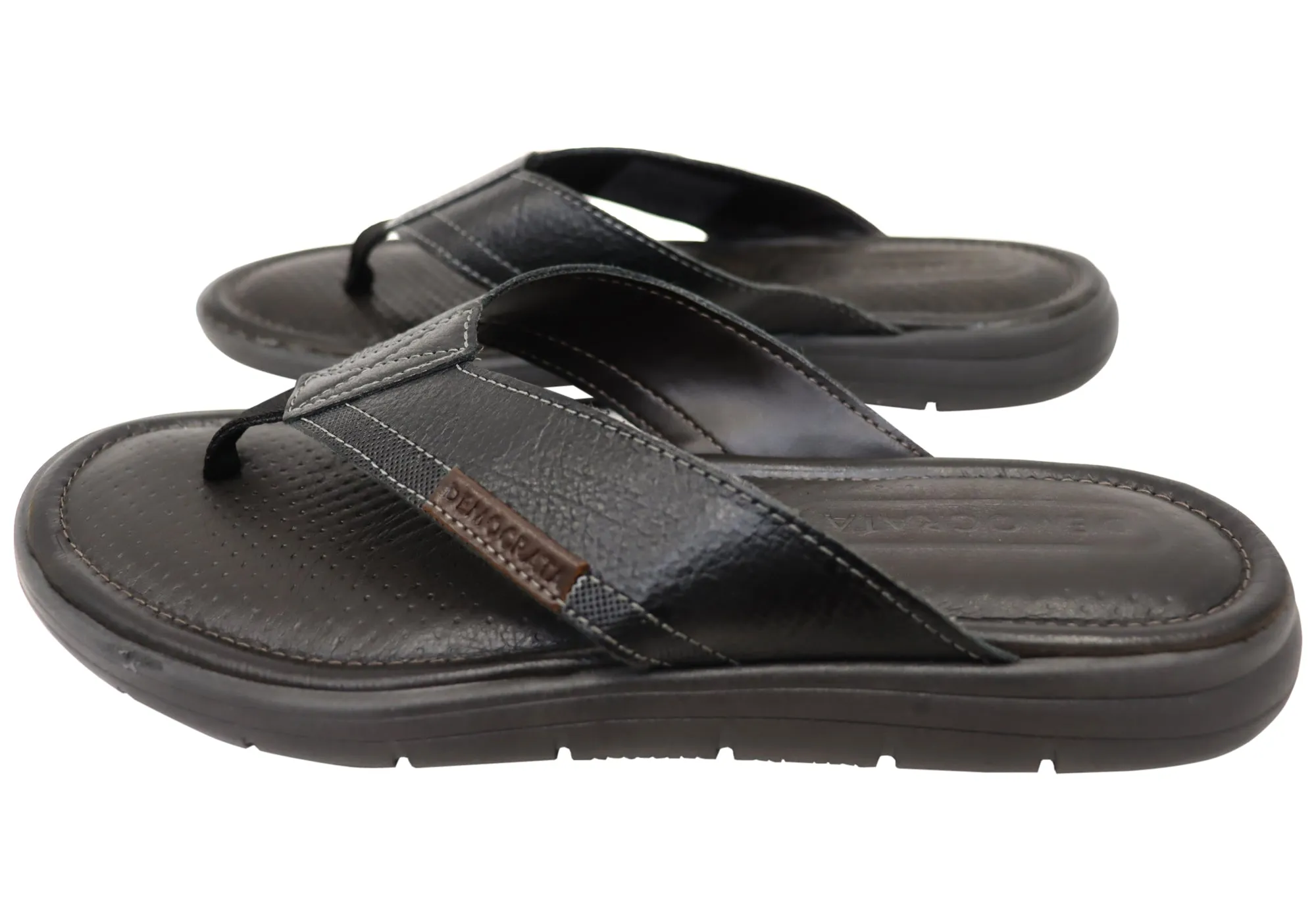 Democrata Mitch Mens Brasilianisches Leder Bequeme Badelatschen Sandalen Democrata Schuhe