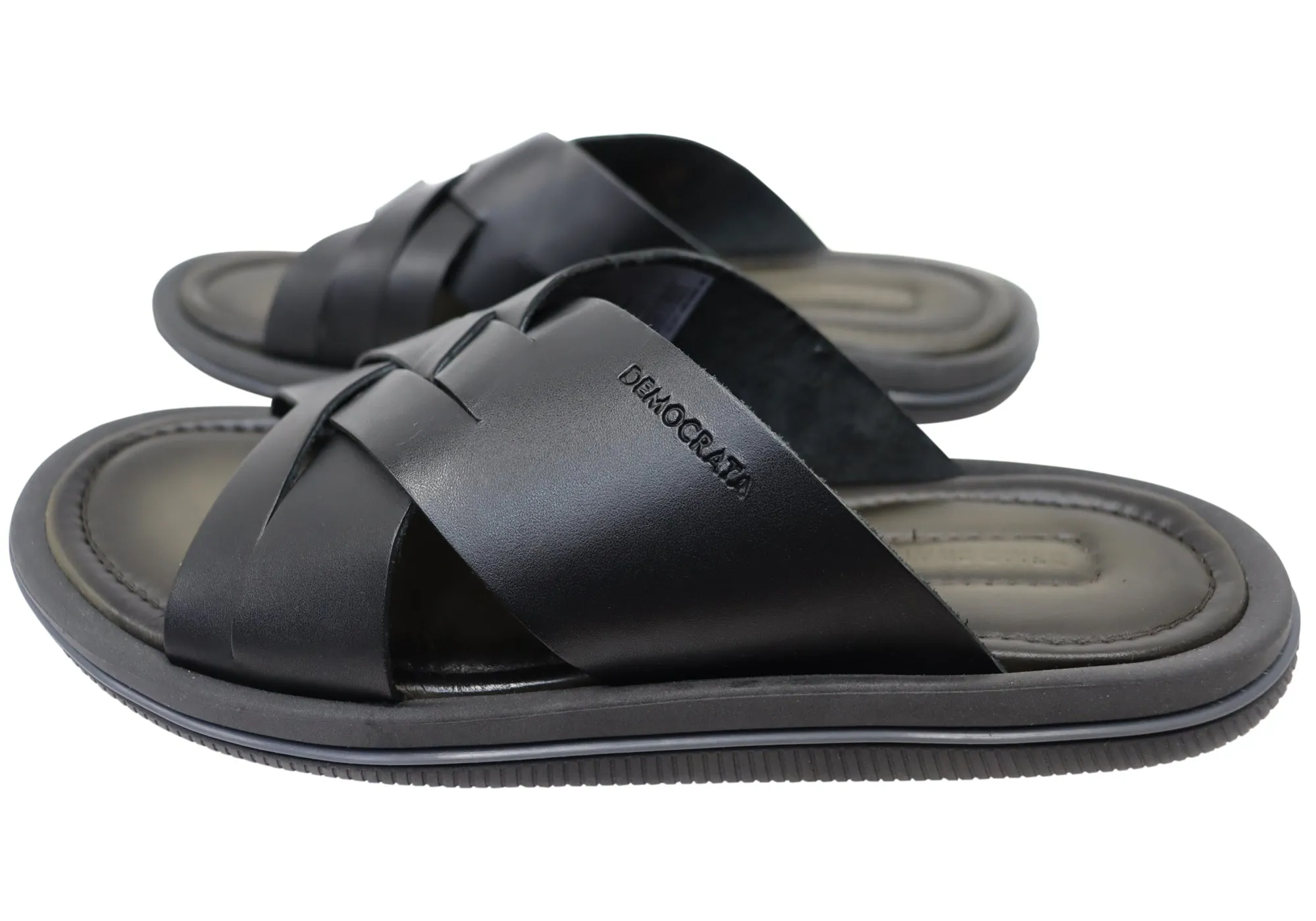 Democrata Pauly Herren Leder Bequeme Slide Sandalen Hergestellt in Brasilien Democrata Schuhe