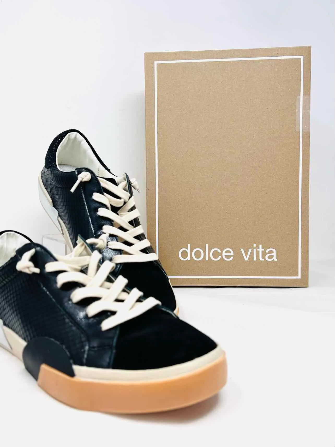 Dolce Vita Größe 10 Neu Schuhe Sneakers Schwarz/Silber Reptilleder