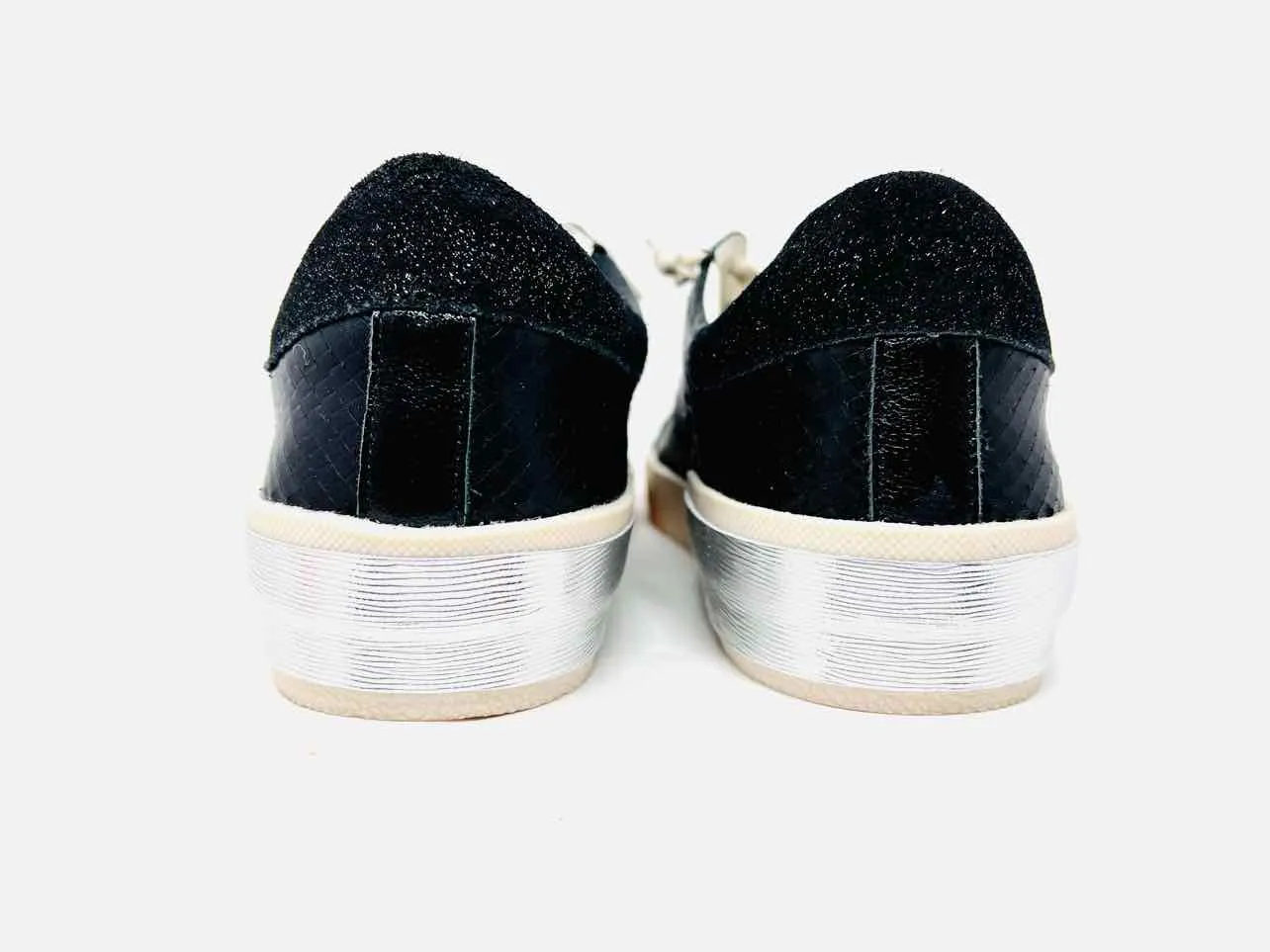 Dolce Vita Größe 10 Neu Schuhe Sneakers Schwarz/Silber Reptilleder