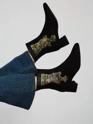 Öko-Suede Vegane Knöchelstiefel | Schwarz & Gold