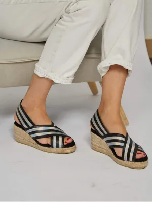 Elastische Vegane Jute Keil-Sandalen | Metallisch