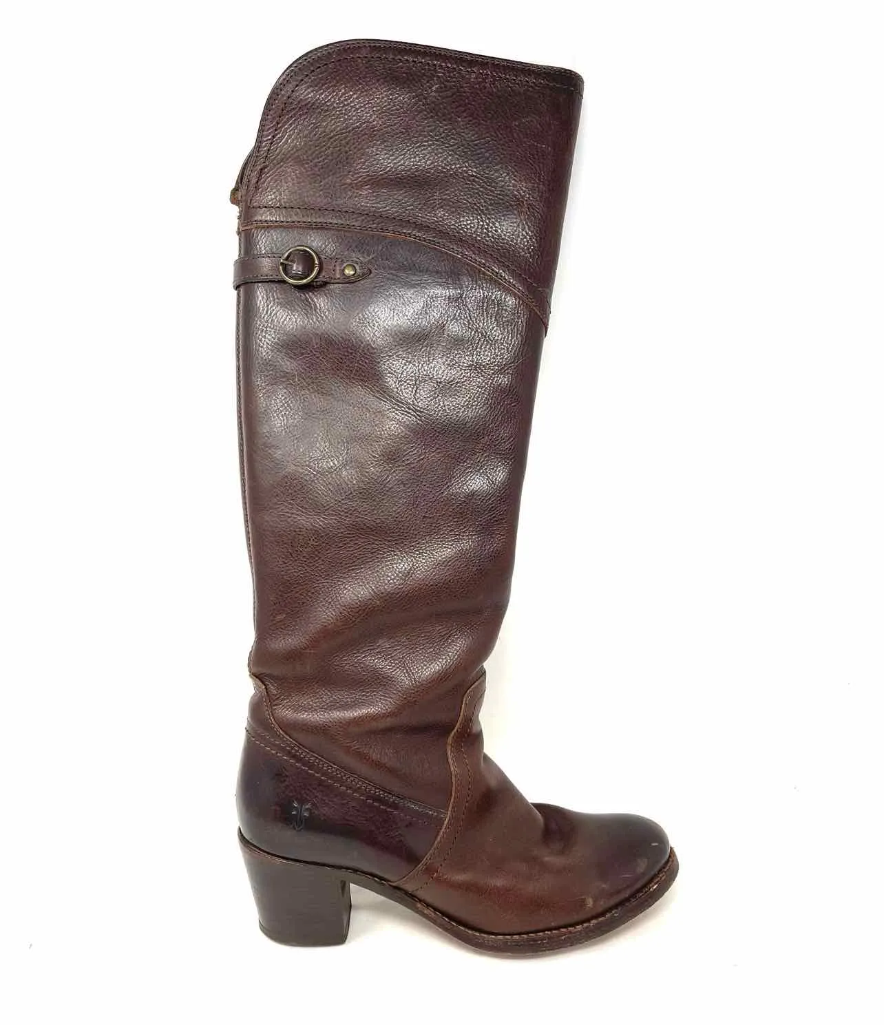 Frye Designer-Stiefel aus schokoladenfarbenem Pebbled-Leder in Größe 9