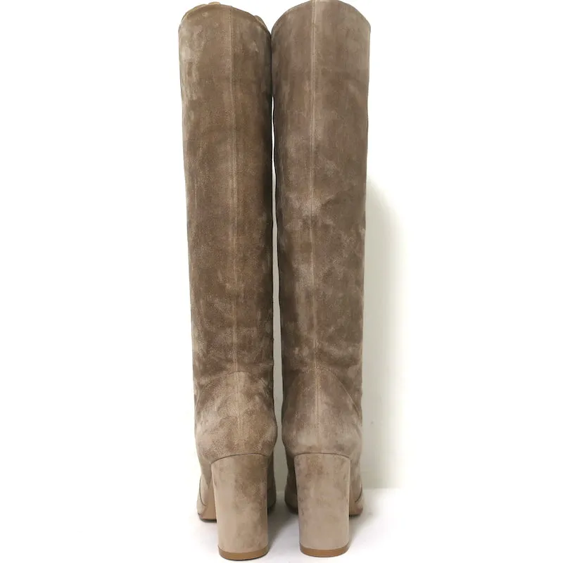 Gianvito Rossi Glen 85 Stiefel im Kniestiefel-Design Beige Wildleder Größe 36 NEU