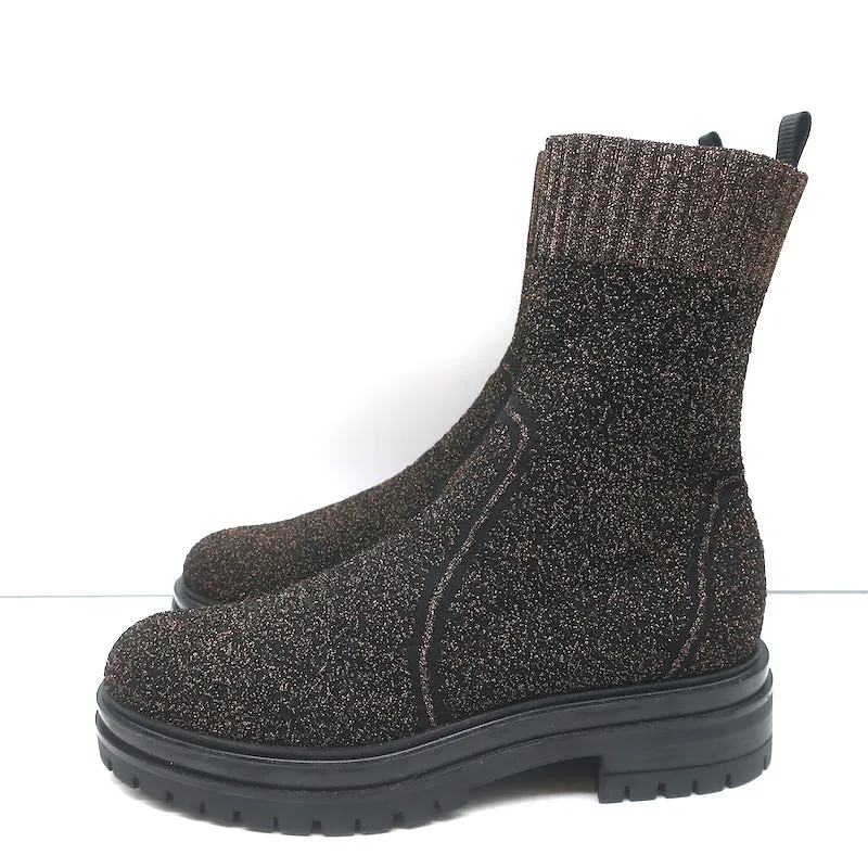 Gianvito Rossi Torrance Sock Boots Schwarz/Bronze Lurex-Strick Größe 38 Knöchelstiefel