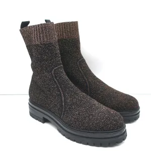 Gianvito Rossi Torrance Sock Boots Schwarz/Bronze Lurex-Strick Größe 38 Knöchelstiefel
