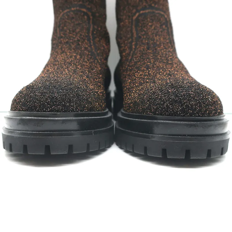 Gianvito Rossi Torrance Sock Boots Schwarz/Bronze Lurex-Strick Größe 38 Knöchelstiefel