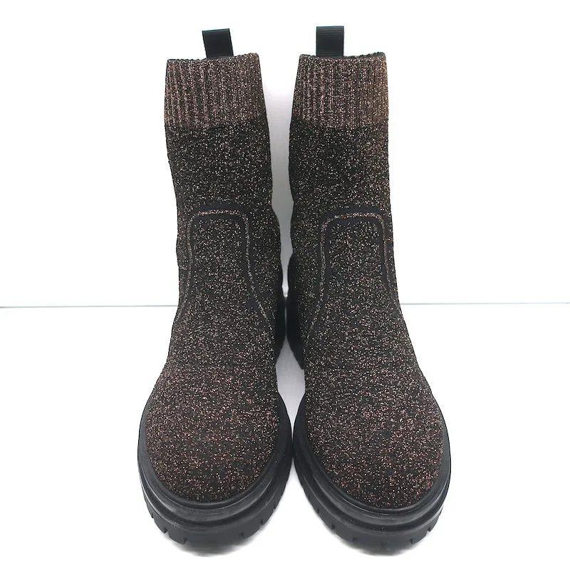 Gianvito Rossi Torrance Sock Boots Schwarz/Bronze Lurex-Strick Größe 38 Knöchelstiefel