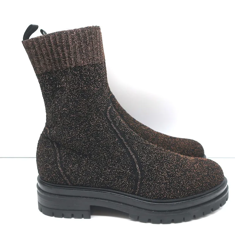 Gianvito Rossi Torrance Sock Boots Schwarz/Bronze Lurex-Strick Größe 38 Knöchelstiefel