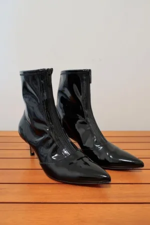 Gianvito Rossi Stiefeletten mit Reißverschluss vorne 55 Schwarz Vinyl Größe 36.5 Kitten Absatz