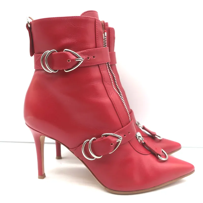 Gianvito Rossi Stiefeletten mit Reißverschluss und Riemchen in Rot Leder Größe 36,5