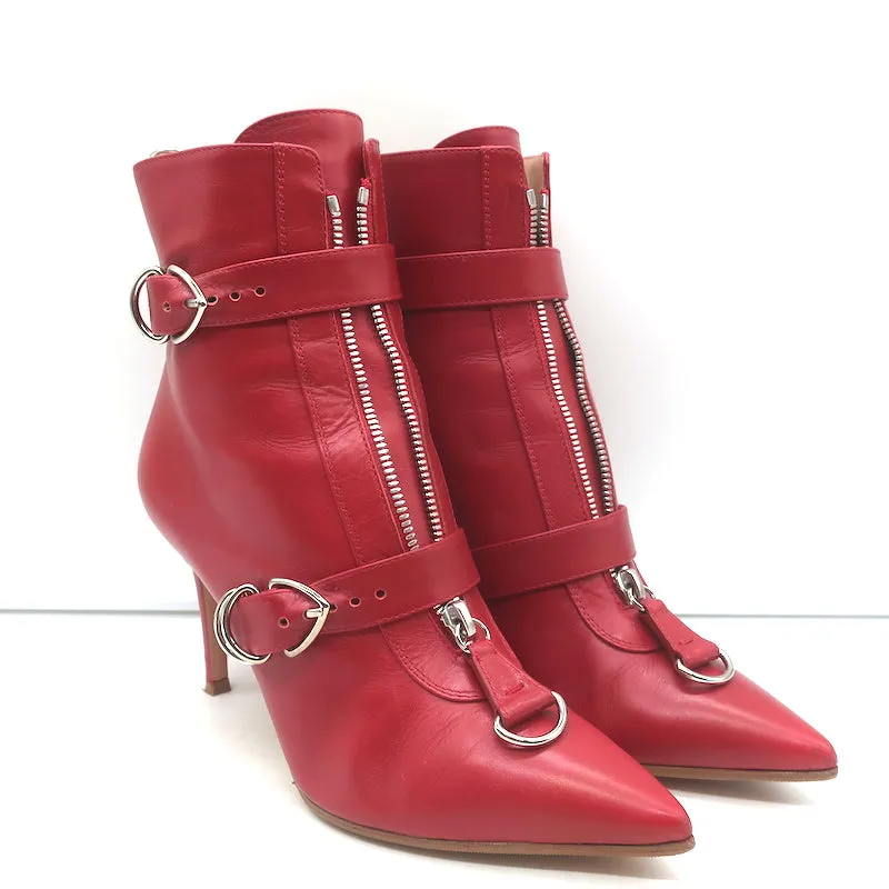 Gianvito Rossi Stiefeletten mit Reißverschluss und Riemchen in Rot Leder Größe 36,5