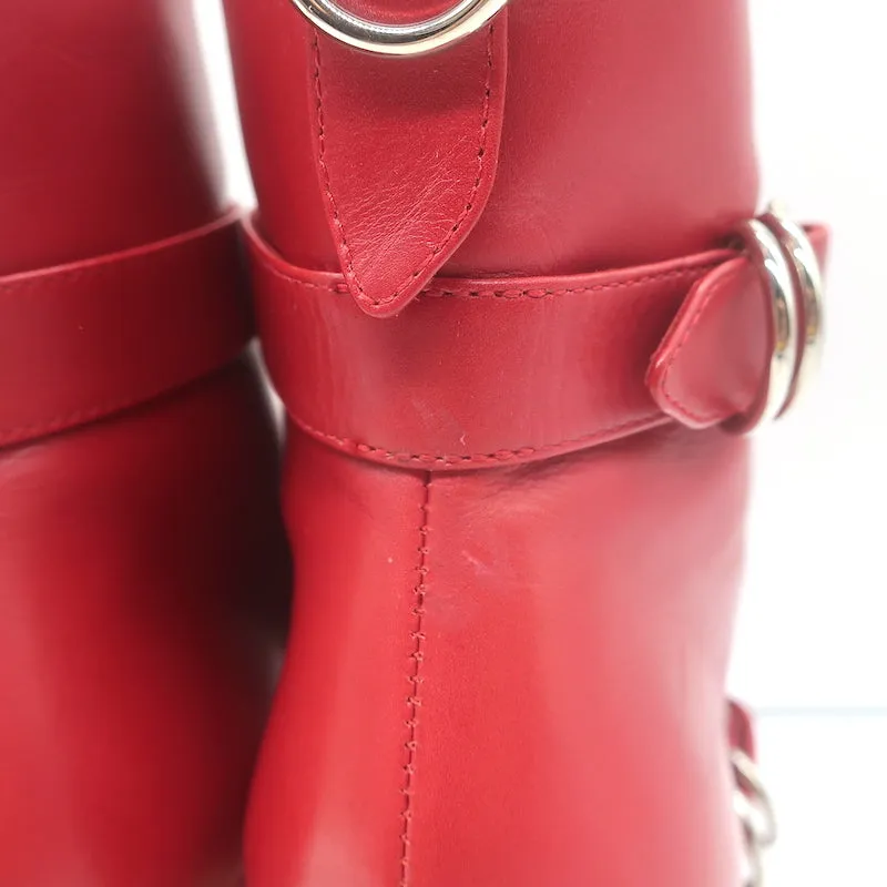 Gianvito Rossi Stiefeletten mit Reißverschluss und Riemchen in Rot Leder Größe 36,5