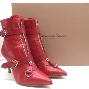 Gianvito Rossi Stiefeletten mit Reißverschluss und Riemchen in Rot Leder Größe 36,5