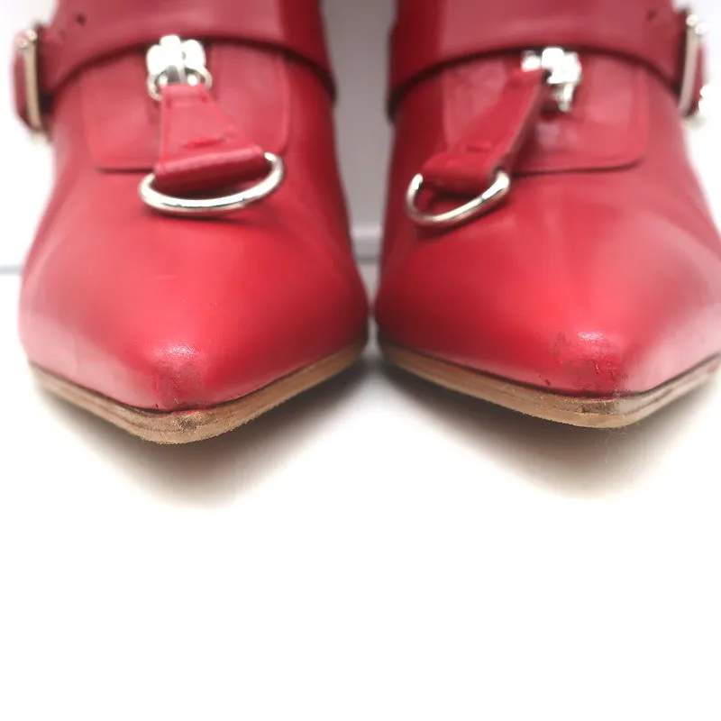 Gianvito Rossi Stiefeletten mit Reißverschluss und Riemchen in Rot Leder Größe 36,5