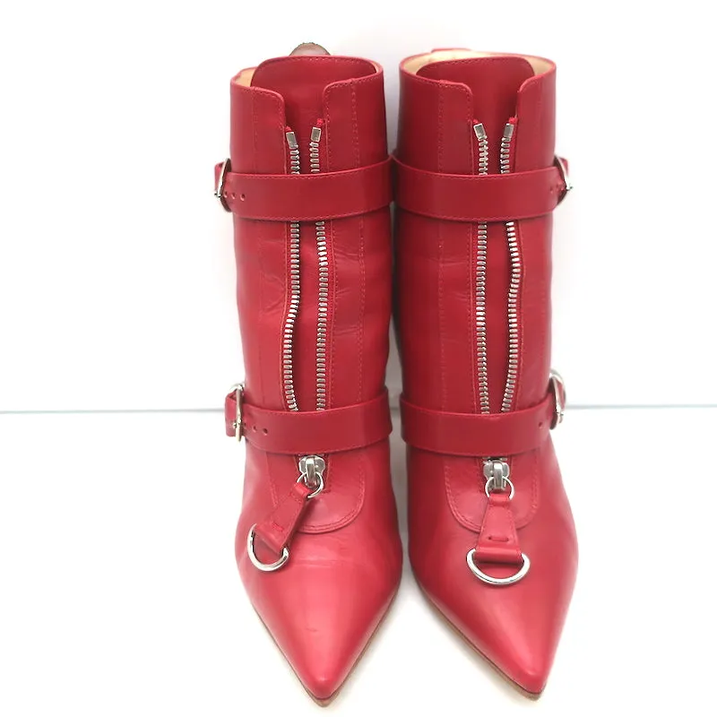 Gianvito Rossi Stiefeletten mit Reißverschluss und Riemchen in Rot Leder Größe 36,5