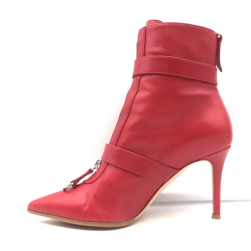 Gianvito Rossi Stiefeletten mit Reißverschluss und Riemchen in Rot Leder Größe 36,5