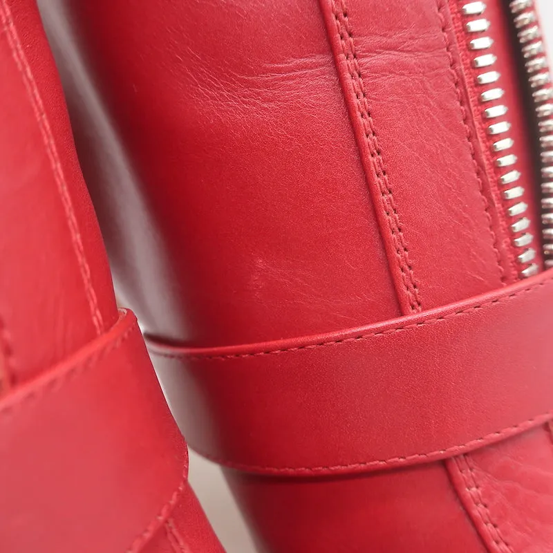 Gianvito Rossi Stiefeletten mit Reißverschluss und Riemchen in Rot Leder Größe 36,5