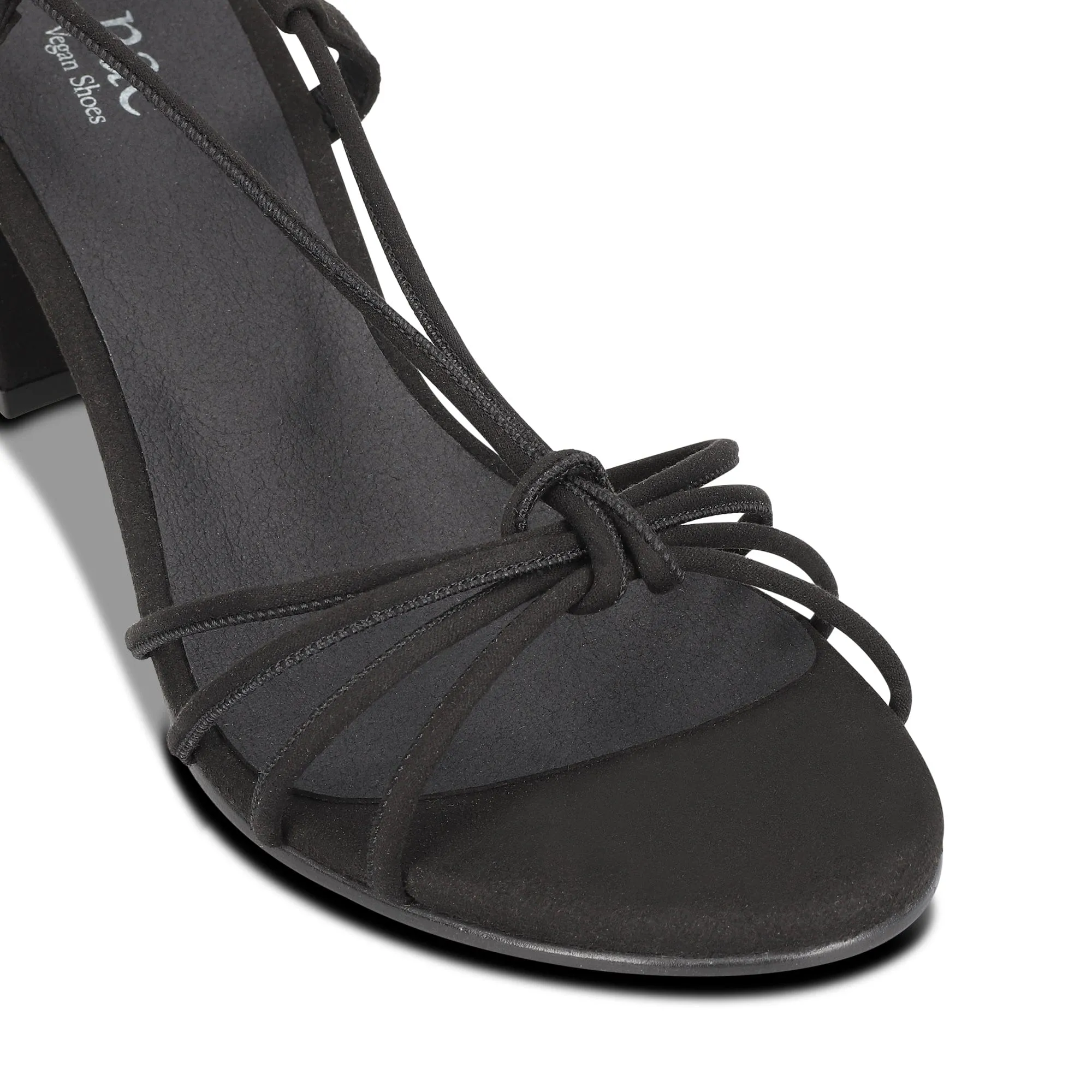 Holly Vegan Wildleder High-Heel Knöchelriemchen Sandalen | Schwarz