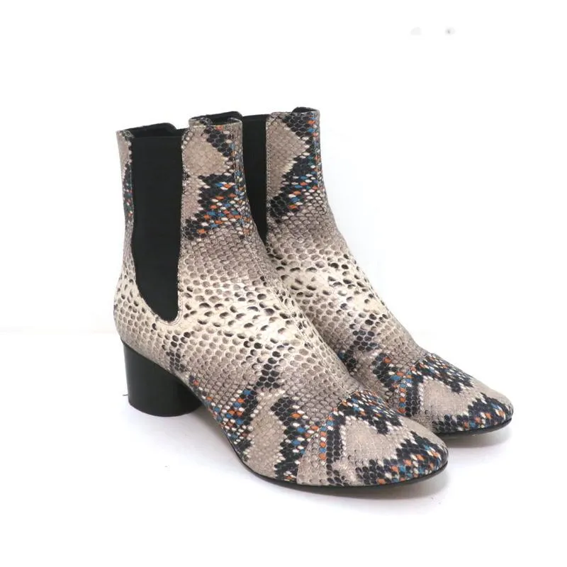 Isabel Marant Chelsea Stiefel Danelya Creme Schlangenleder-Print Größe 39