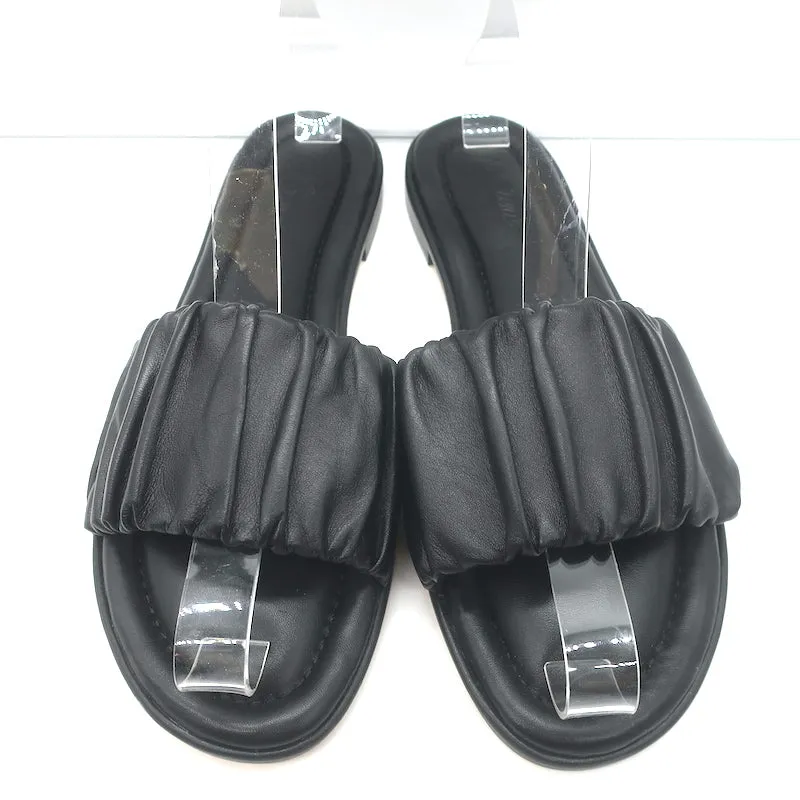 J.Crew Menorca Flache Riemchensandalen mit Gummiband aus schwarzem Leder, Größe 9, NEU