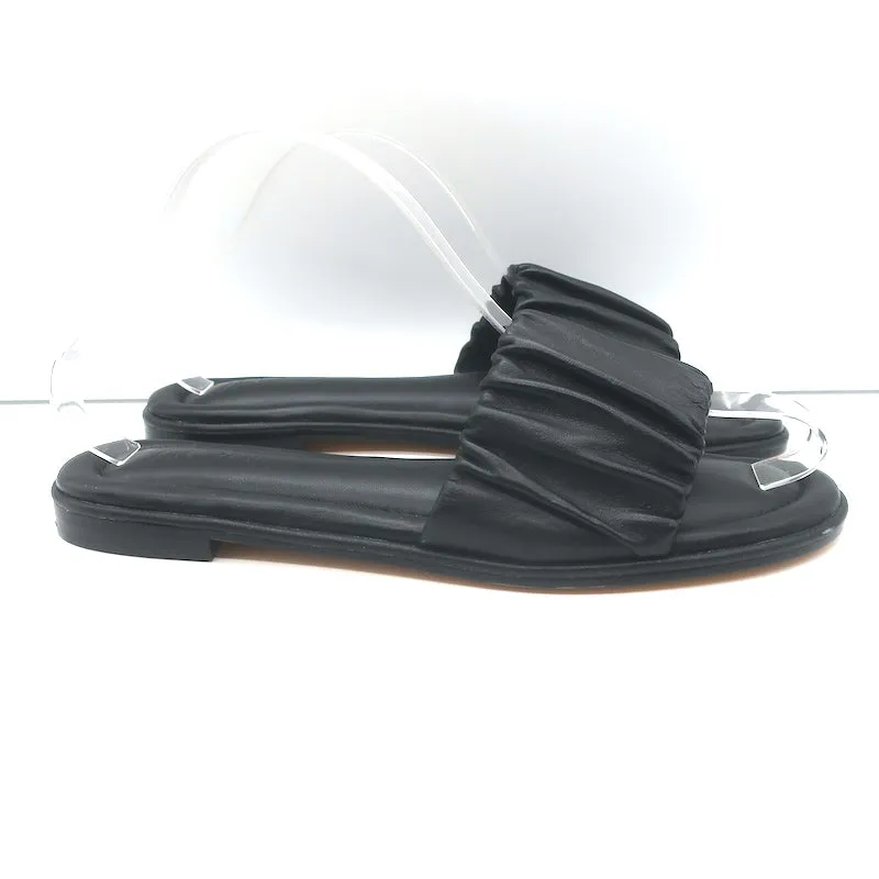 J.Crew Menorca Flache Riemchensandalen mit Gummiband aus schwarzem Leder, Größe 9, NEU