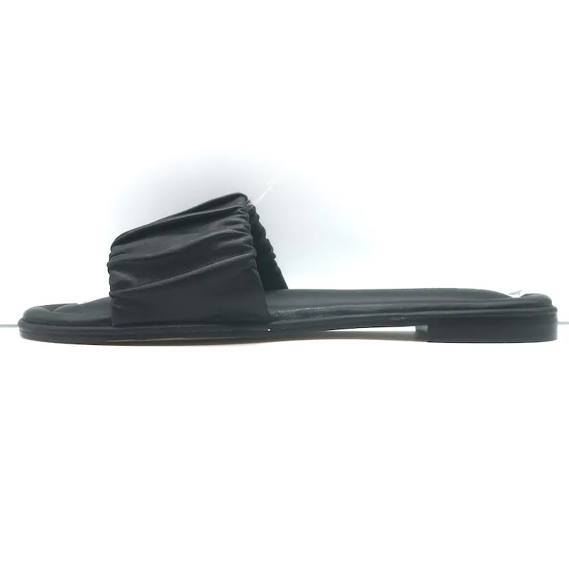 J.Crew Menorca Flache Riemchensandalen mit Gummiband aus schwarzem Leder, Größe 9, NEU