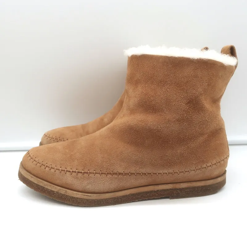 Jenni Kayne Shearling Mokassin Stiefel Braun Wildleder Größe 37 Flache Knöchelstiefel
