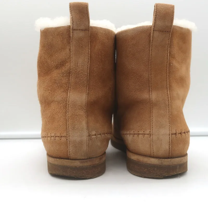 Jenni Kayne Shearling Mokassin Stiefel Braun Wildleder Größe 37 Flache Knöchelstiefel