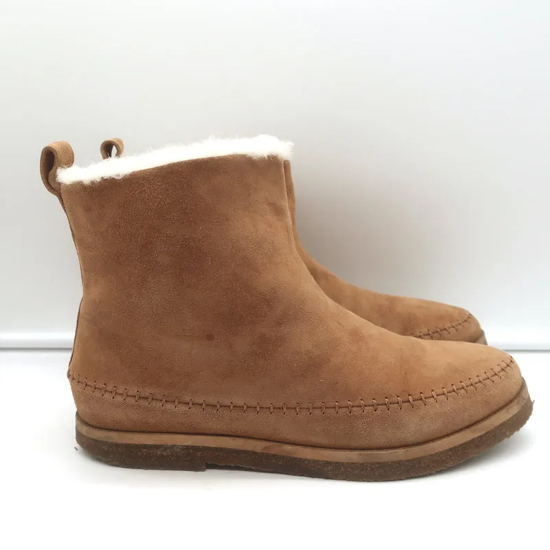 Jenni Kayne Shearling Mokassin Stiefel Braun Wildleder Größe 37 Flache Knöchelstiefel