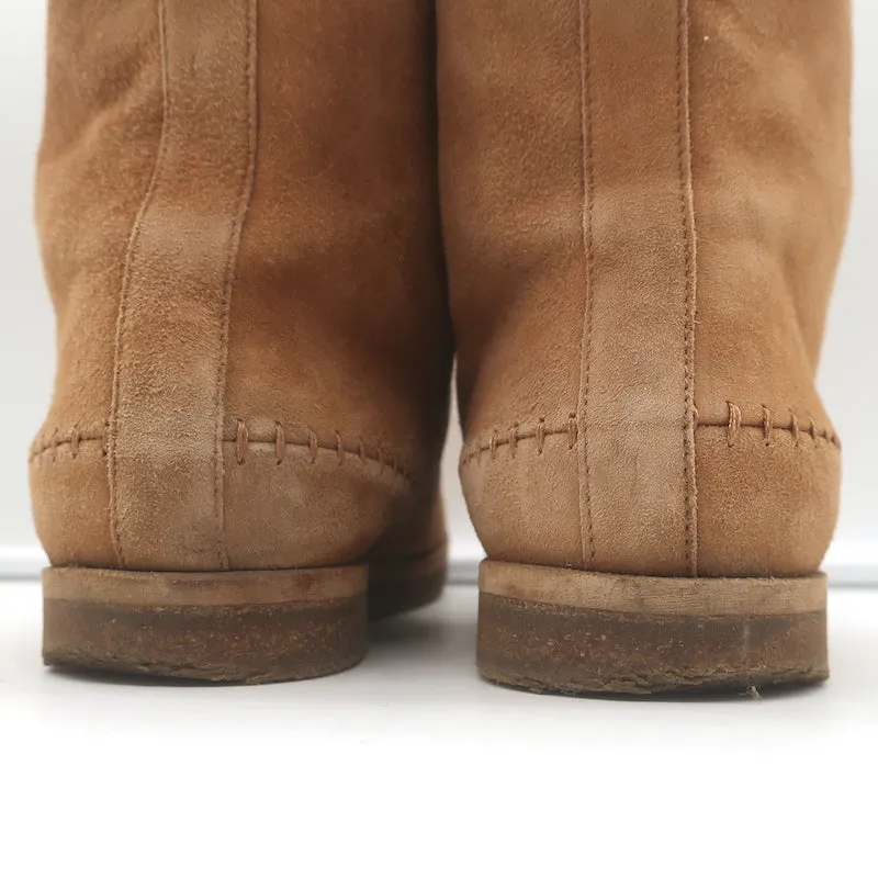 Jenni Kayne Shearling Mokassin Stiefel Braun Wildleder Größe 37 Flache Knöchelstiefel